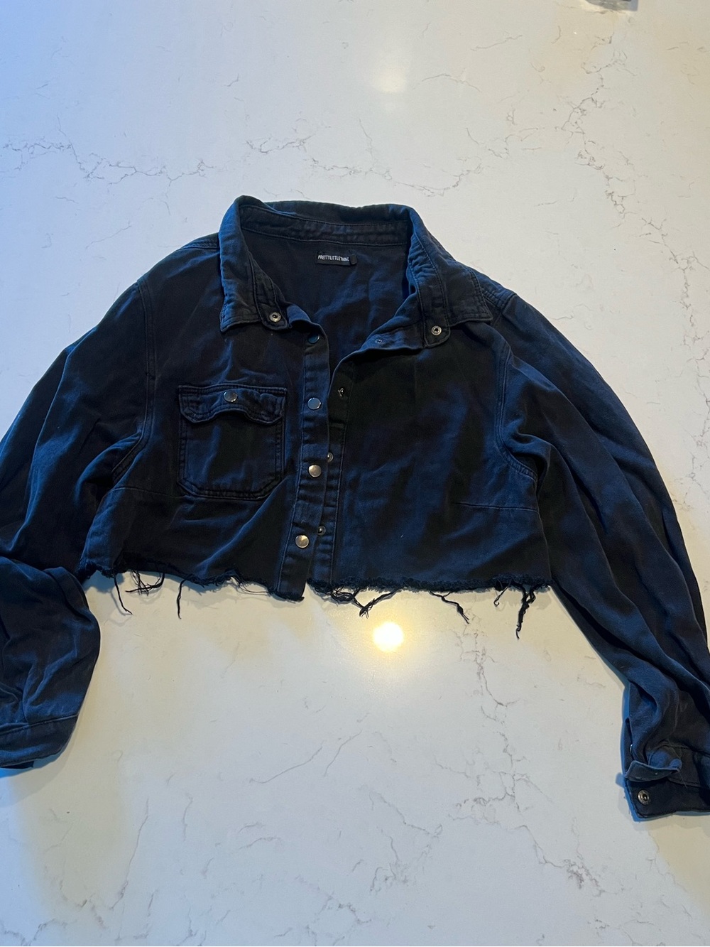 Blank NYC Black Cropped Distressed Denim Jacket